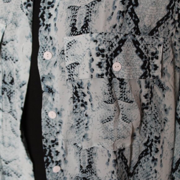 Snake Print Button Down Sheer Blouse - Picture 3 of 6